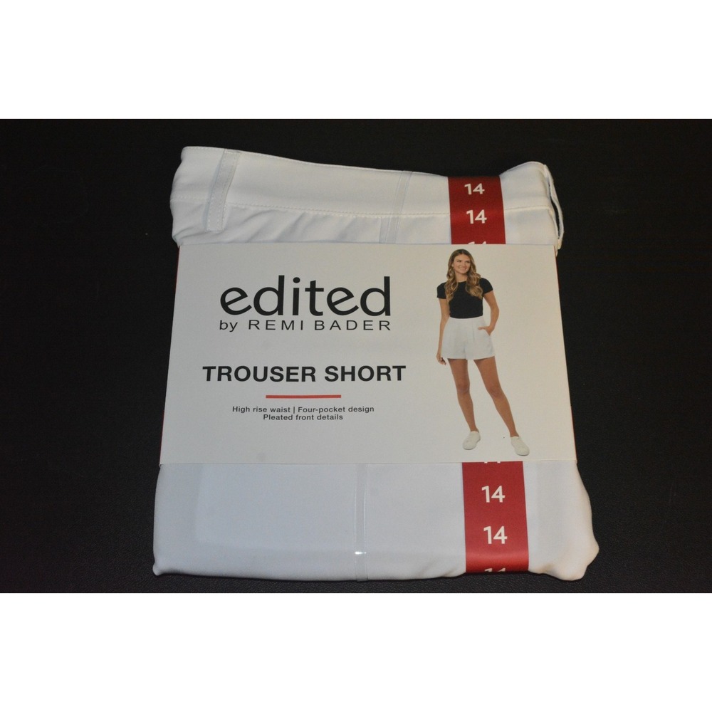 edited by REMI BADER High-Rise Trouser Shorts White Pleated Pockets Size 14